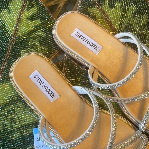 Brand New Steve Madden Glass Beaded Bling Multi Strap Slides  Slip On Sandals - Picture 5 of 15
